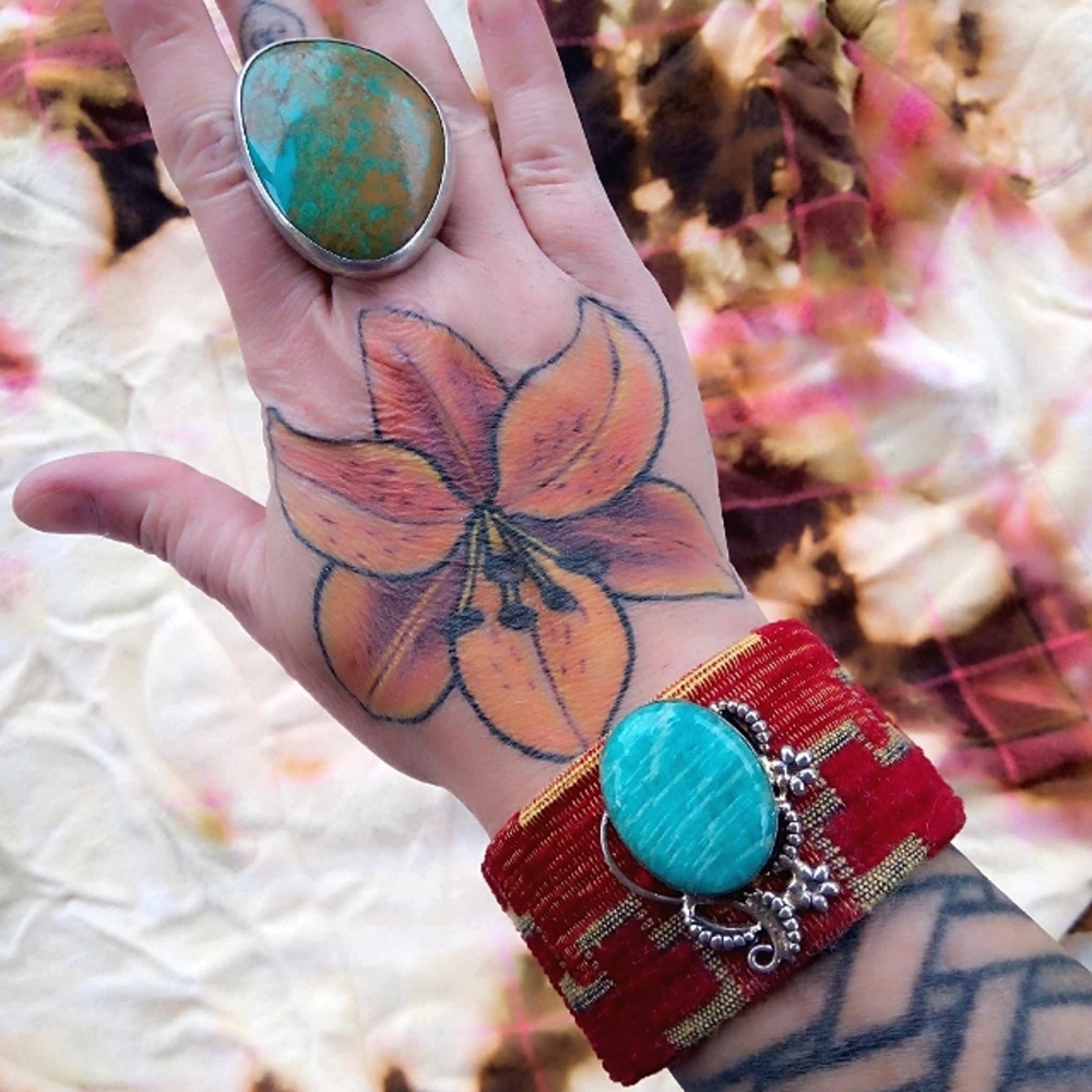 ❤ Artisan Amazonite Gemstone Kilim Cuff Bracelet, Real Silver!